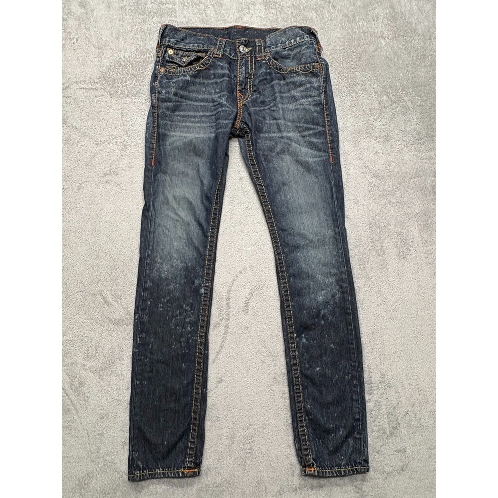 True Religion Skinny WFLP Old Multi Jeans Mens Blue Measured 33x34 Denim Flap